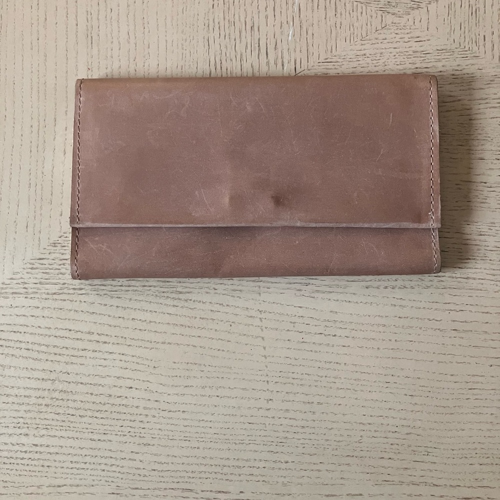Able Debre Ethiopian  Leather Trifold Wallet in Taupe